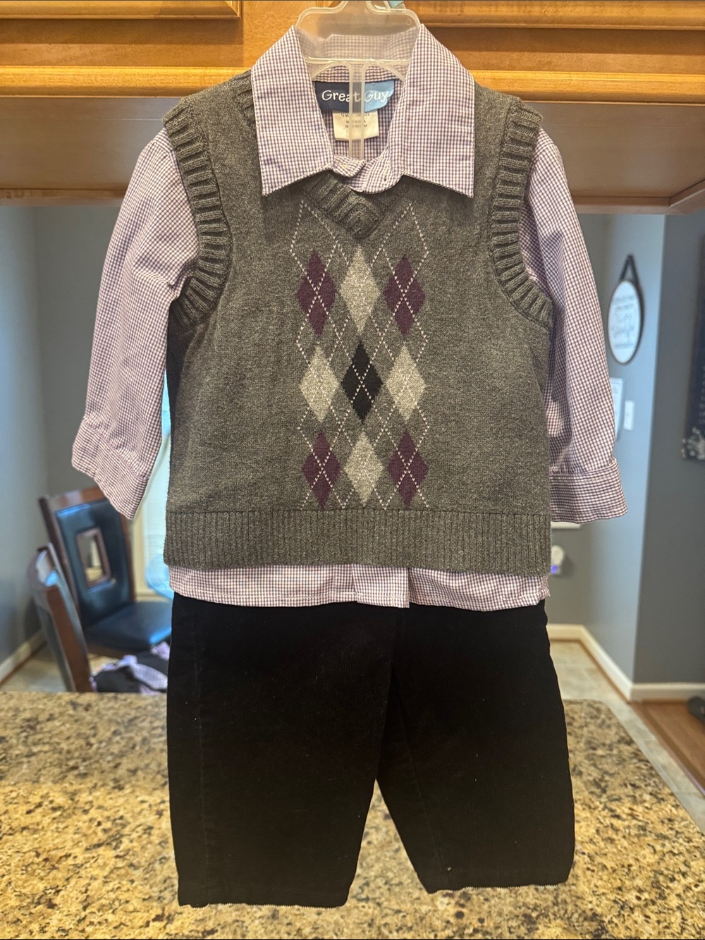 Great Guy Gray Argyle Sweater Vest with Purple Shirt - Kids